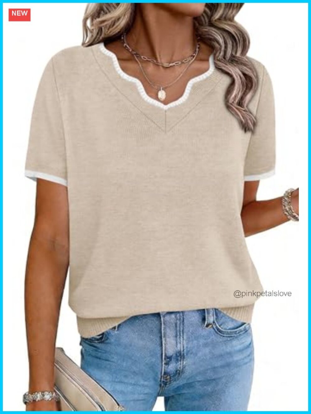 Short Sleeve Sweater V Neck Lightweight Knit Pullover Business Casual Top